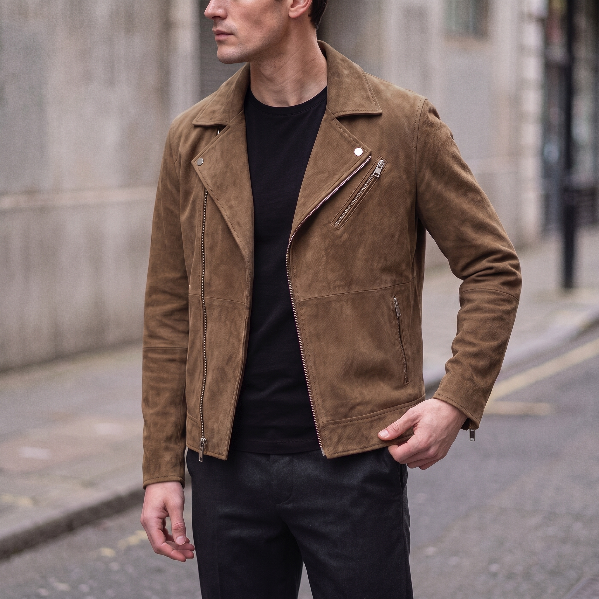 Joss Suede Moto Jacket in Cognac