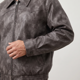 Men's distressed gray-brown faux leather jacket, cuff detail