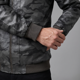 Men's camouflage gray hooded faux leather jacket, cuff detail