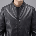 Men's black sheepskin stand collar jacket, stand collar detail