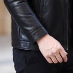 Men's black sheepskin stand collar jacket, cuff detail