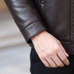 Men's brown sheepskin stand collar jacket, cuff detail