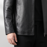 Men's black goatskin leather jacket, cuff detail