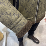Men's Letter-Pattern Fleece-Collar Zip Jacket, olive, cuff detail
