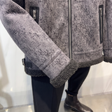 Men's Letter-Pattern Fleece-Collar Zip Jacket, charcoal purple, cuff detail