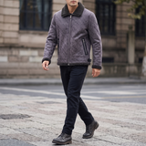 Men's Letter-Pattern Fleece-Collar Zip Jacket, charcoal purple, full-body lifestyle