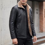 Men's Faux Leather Fleece-Collar Jacket with Shoulder Panels, black, three-quarter lifestyle