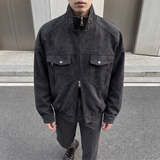 Men's Faux Leather Utility Jacket with Zip Chest Pockets, charcoal, three-quarter lifestyle