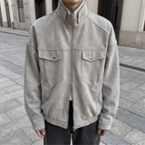 Men's Faux Leather Utility Jacket with Zip Chest Pockets, light gray, front lifestyle