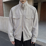 Men's Faux Leather Utility Jacket with Zip Chest Pockets, light gray, three-quarter lifestyle
