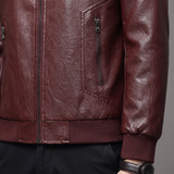 Men's Textured Faux Leather Racer Jacket with Ribbed Cuffs, burgundy, cuff detail