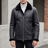 Men's Faux Leather Winter Jacket with Buckle Collar, black, three-quarter lifestyle
