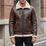 Men's Faux Leather Winter Jacket with Buckle Collar, brown, three-quarter lifestyle