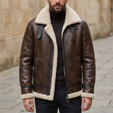 Men's Faux Leather Winter Jacket with Buckle Collar, brown, front lifestyle