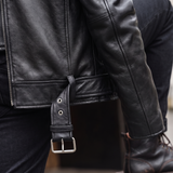 Men's Sheepskin Leather Belted Biker Jacket, black, cuff detail