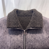 Men's Letter-Pattern Fleece-Collar Zip Jacket, charcoal purple, collar detail
