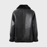 Men's Faux Leather Winter Jacket with Buckle Collar, black, studio rear