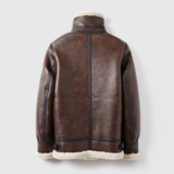 Men's Faux Leather Winter Jacket with Buckle Collar, brown, studio rear