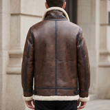Men's Faux Leather Winter Jacket with Buckle Collar, brown, rear on model