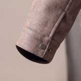 Men's coffee brown faux leather bomber jacket, cuff detail