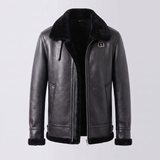 Men's Faux Leather Winter Jacket with Buckle Collar, black, studio front
