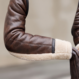 Men's Faux Leather Winter Jacket with Buckle Collar, brown, cuff detail