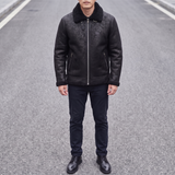 Men's Letter-Pattern Fleece-Collar Zip Jacket, black, full-body lifestyle