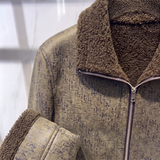 Men's Letter-Pattern Fleece-Collar Zip Jacket, olive, collar detail