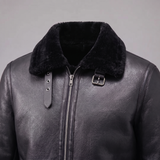 Men's Faux Leather Winter Jacket with Buckle Collar, black, collar detail