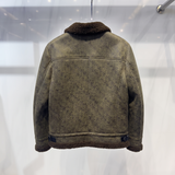 Men's Letter-Pattern Fleece-Collar Zip Jacket, olive, studio rear