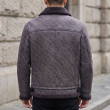 Men's Letter-Pattern Fleece-Collar Zip Jacket, charcoal purple, rear on model