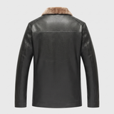 Men's Faux Leather Fleece-Collar Jacket with Shoulder Panels, black, studio rear