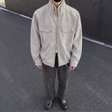 Men's Faux Leather Utility Jacket with Zip Chest Pockets, light gray, full-body lifestyle