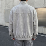 Men's Faux Leather Utility Jacket with Zip Chest Pockets, light gray, rear on model