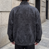 Men's Faux Leather Utility Jacket with Zip Chest Pockets, charcoal, rear on model