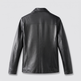 Men's black goatskin leather jacket, studio rear