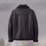Men's black letter-pattern fleece-collar jacket, studio rear