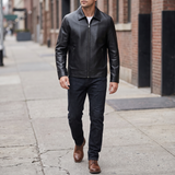 Men's Point-Collar Zip Jacket with Side Pockets, Black, full-body lifestyle