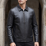 Men's Point-Collar Zip Jacket with Side Pockets, Black, three-quarter lifestyle