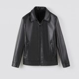 Men's Point-Collar Zip Jacket with Side Pockets, Black, studio front