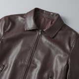 Men's Point-Collar Zip Jacket with Side Pockets, Brown, collar detail