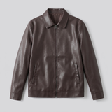 Men's Point-Collar Zip Jacket with Side Pockets, Brown, studio front