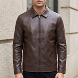 Men's Point-Collar Zip Jacket with Side Pockets, Brown, front lifestyle
