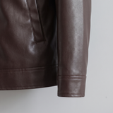 Men's Point-Collar Zip Jacket with Side Pockets, Brown, cuff detail