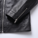 Men's Black Faux Leather Racer Jacket with Zip Cuffs, zip cuff detail