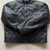 Men's Cropped Faux Leather Jacket with Panelled Shoulders, Black, cuff detail