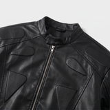 Men's Cropped Faux Leather Jacket with Panelled Shoulders, Black, collar detail