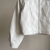 Men's Cropped Faux Leather Jacket with Panelled Shoulders, White, cuff detail