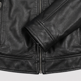 Men's Faux Leather Racer Jacket with Zip Chest Pockets, Black, cuff detail