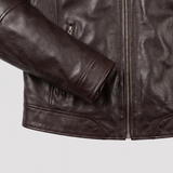 Men's Faux Leather Racer Jacket with Zip Chest Pockets, Brown, cuff detail